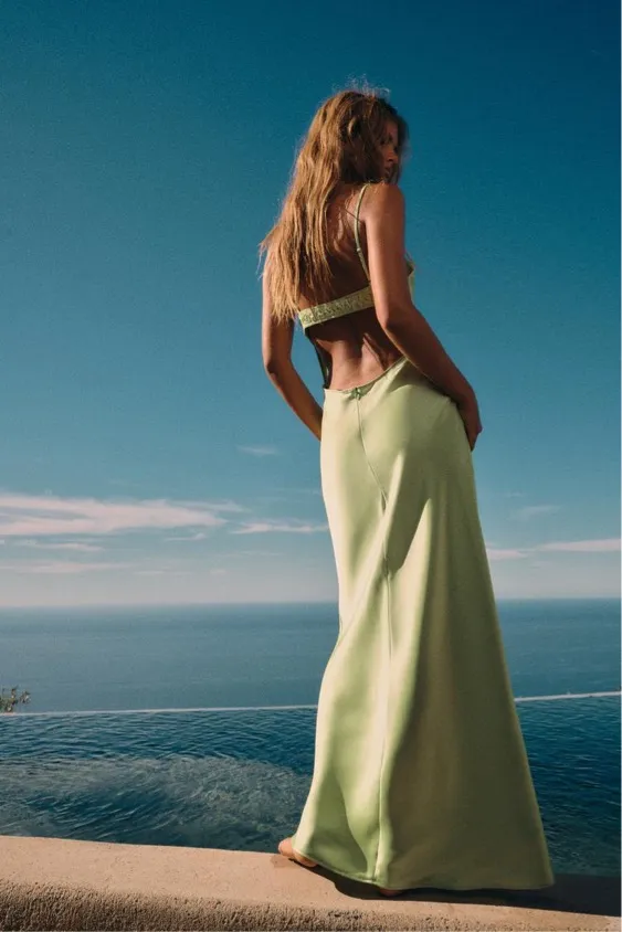 Zara Dress Lime Green Satin Effect Maxi Midi Wedding Party Date Coctail - Image 18