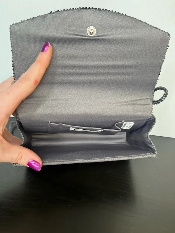 Y2K Beaded Clutch Handbag Gray Purple Evening Formalwear Purse La Regale Classic - Image 6