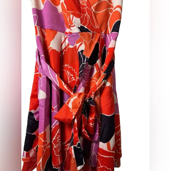 Banana Republic‎ Floral Sleeveless Wrap Dress Red Purple Print Belted Petite 2P - Image 6