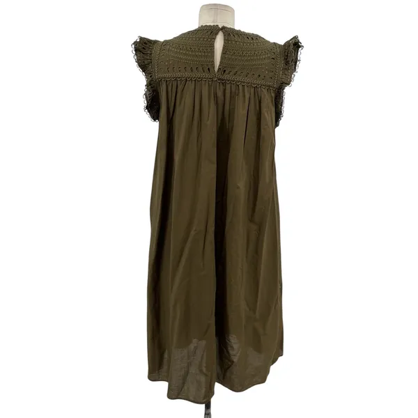 Boden Broderie Detail Midi Dress Eyelet Cotton Olive Green Size US 8P‎ Petites - Image 10