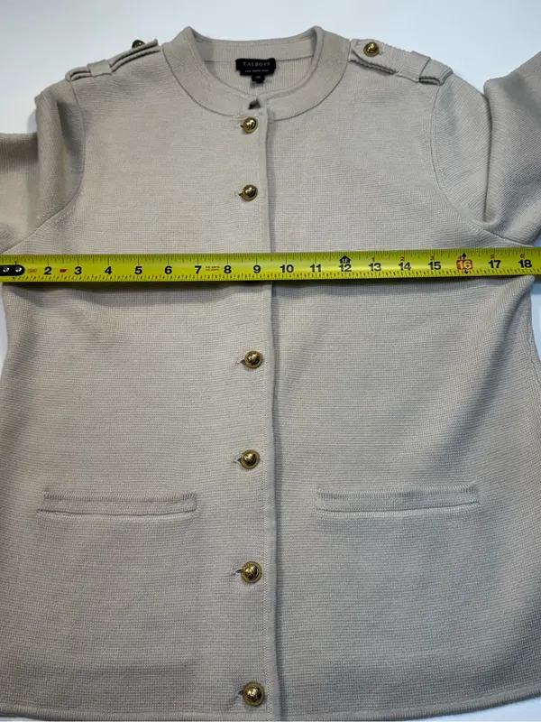 Talbots Pure Marino Wool Beige Crewneck Button-Front Cardigan - Image 4