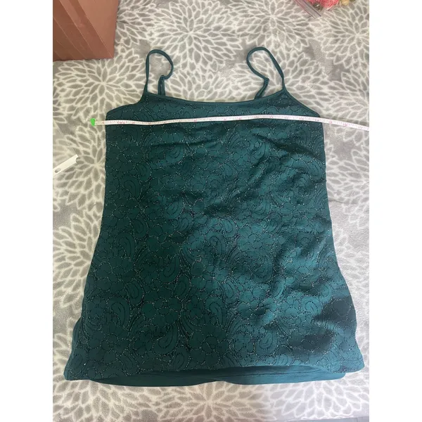 LOFT Lace Floral Cami‎ Small Dark Green Camisole Top Metallic Office Shell Work - Image 4