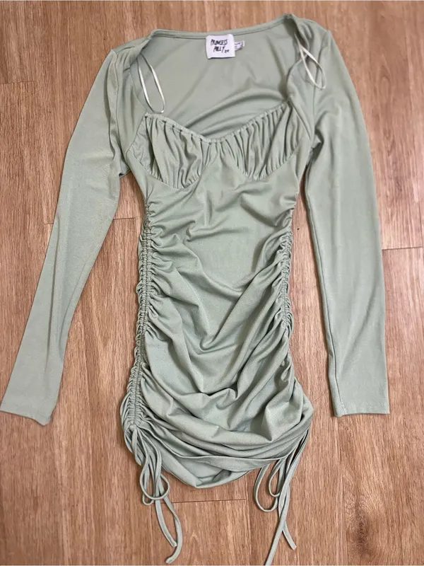 Princess Polly Mint Green Ruched Long-Sleeve Mini Dress - Image 2