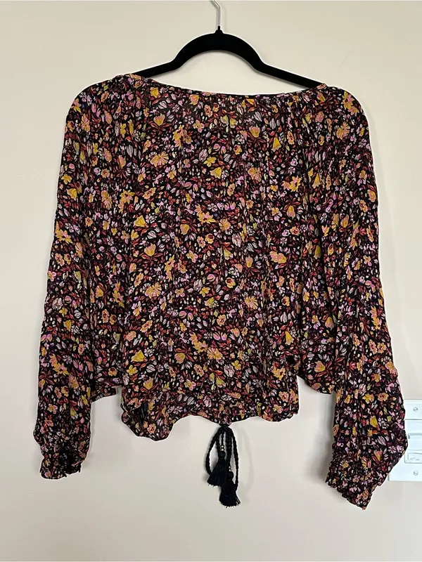 Anthropologie Pauline Balloon Sleeve Dark Floral Peasant Blouse XS Romantic - Image 6
