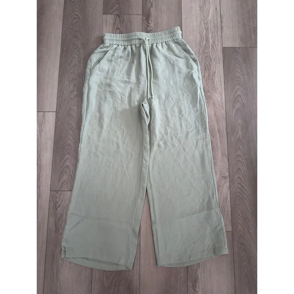 Halara Pale Aqua High Waist Drawstring Wide Leg Casual Linen-Feel Pant S Petite - Image 2
