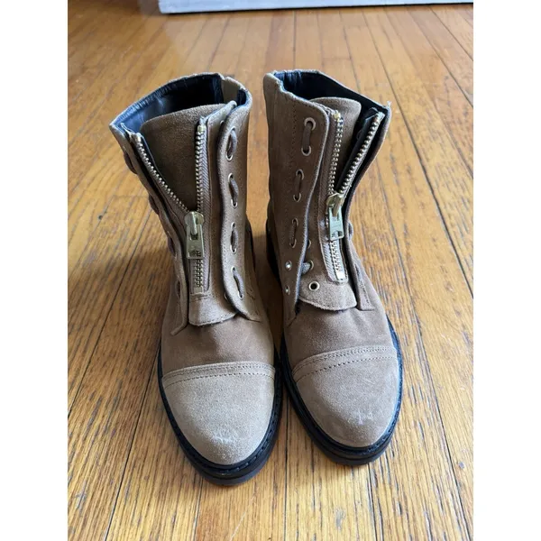 All Saints Ariel Brown Suede Zip Up Combat Boots Size 37 - Image 2