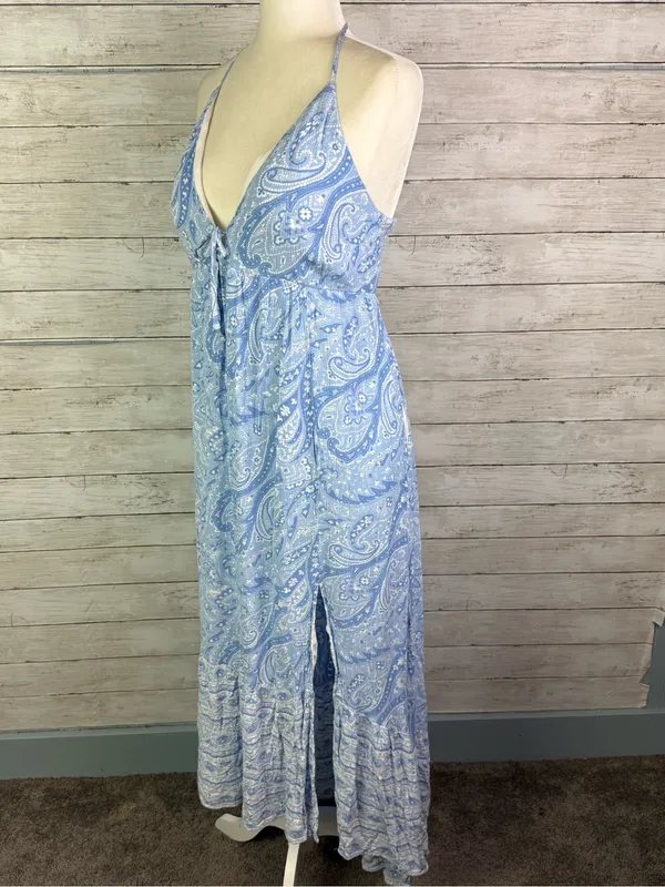 Hollister Blue Paisley Asymmetrical Halter Maxi Dress - Image 5