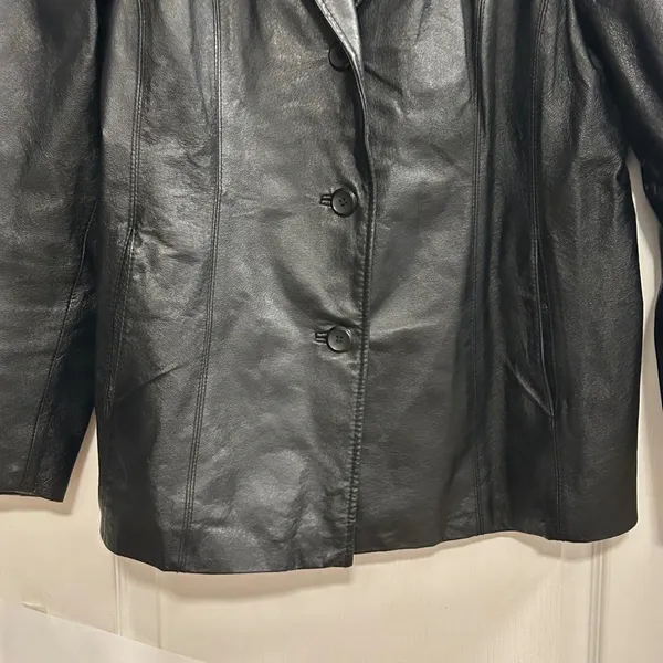 M Julian Black Genuine Leather‎ Blazer Jacket Women's XL Button V - Image 6
