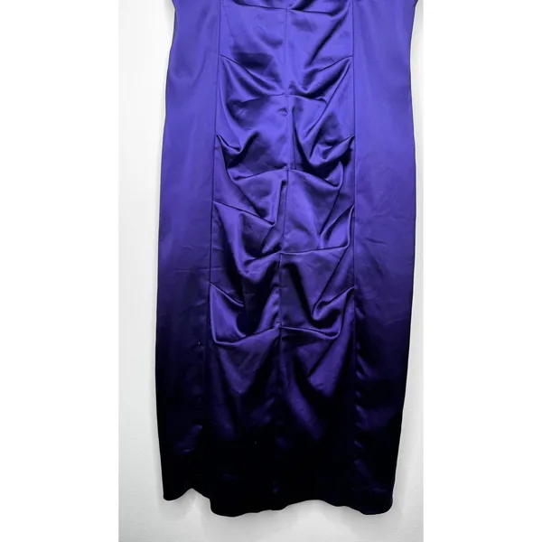 Vintage 1990s Cache Purple Satin Ruched Strapless Mini Dress XS - Image 13