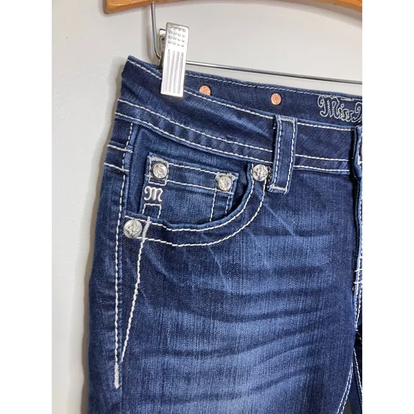Miss Me Signature Skinny Jeans Womens 28 Blue Excellent Embellished Flap Pocket - Image 2