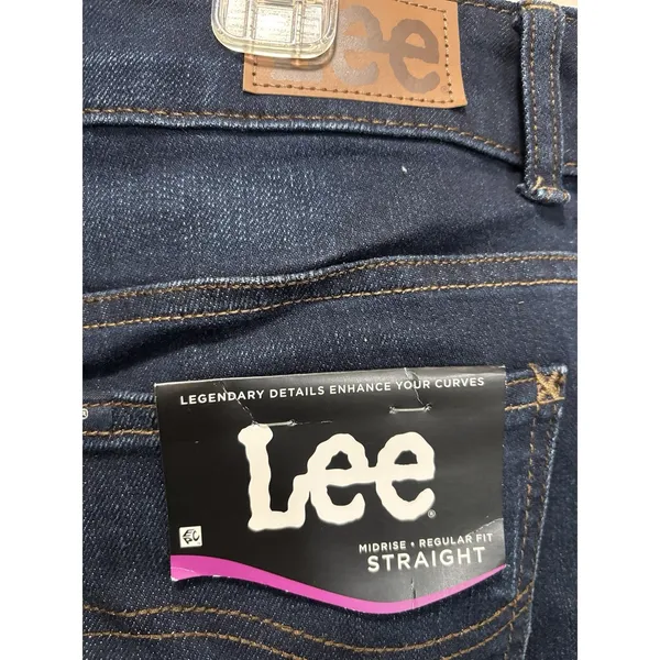 Lee Reg Fit Straight Dark Wash Denim Jeans‎ High Rise Size 20W Zip Logo NWT - Image 5