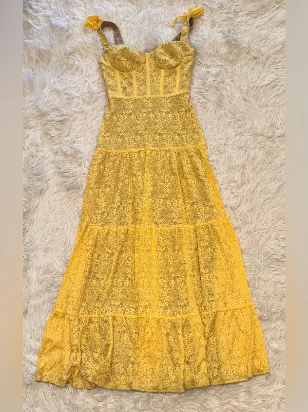 NEW NADINE MERABI Miranda Lace Yellow Belted Gown sz 6 - Image 5