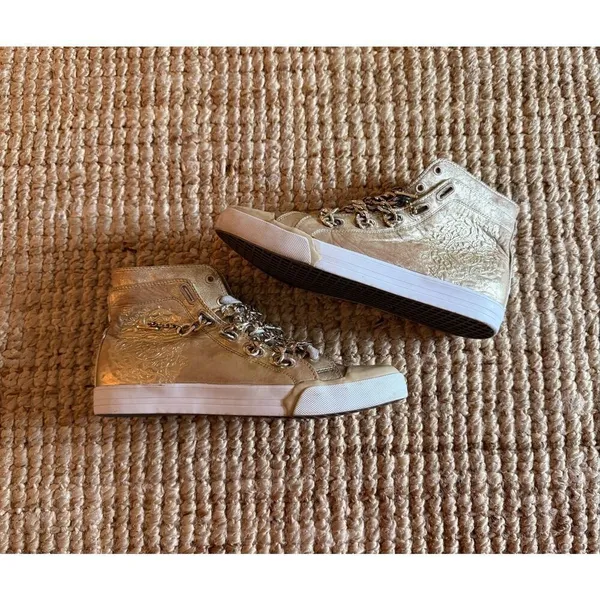 Upper Echelon “Nice” Women’s 8.5 Gold Leather Chain High Tops - Image 7