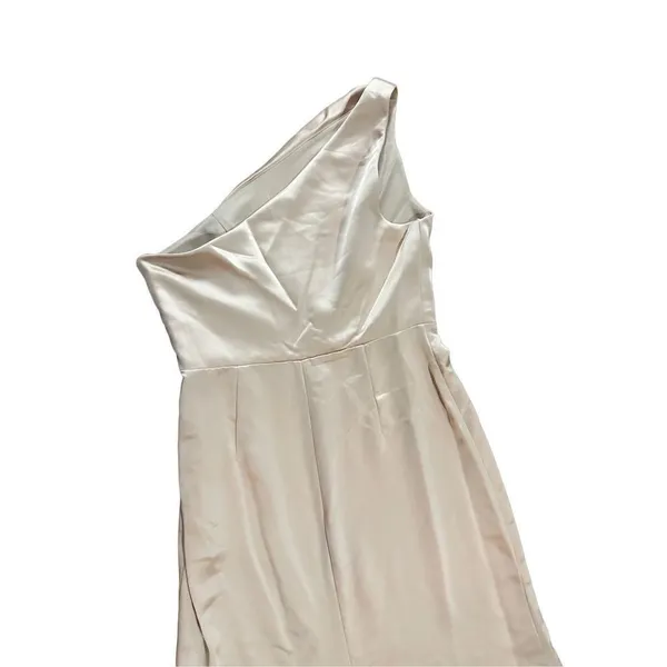 NWT LOVELY Shirred One-Shoulder Satin Trumpet Dress‎ sz 10 Cameo - Image 12