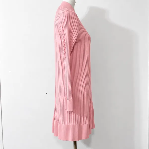 LOFT Cardigan L Pink Ribbed Open Front Duster Longline Sweater Pastel Preppy - Image 4