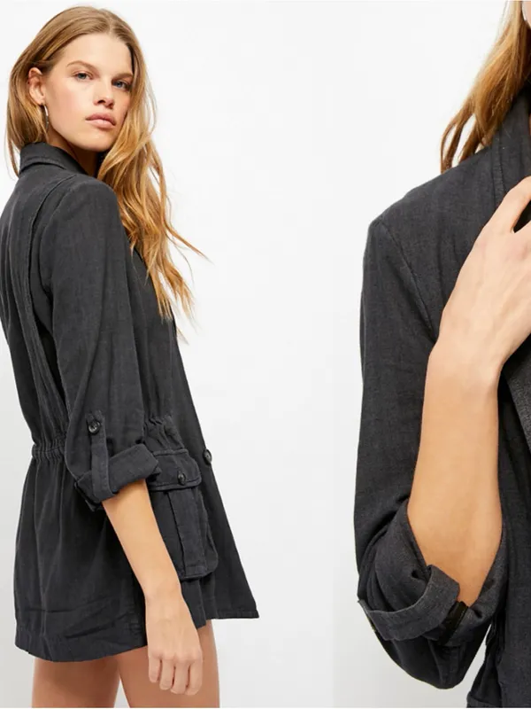 Free People Black Utility Charly Blazer Jacket Double Breasted Cargo Pocket L - Image 4