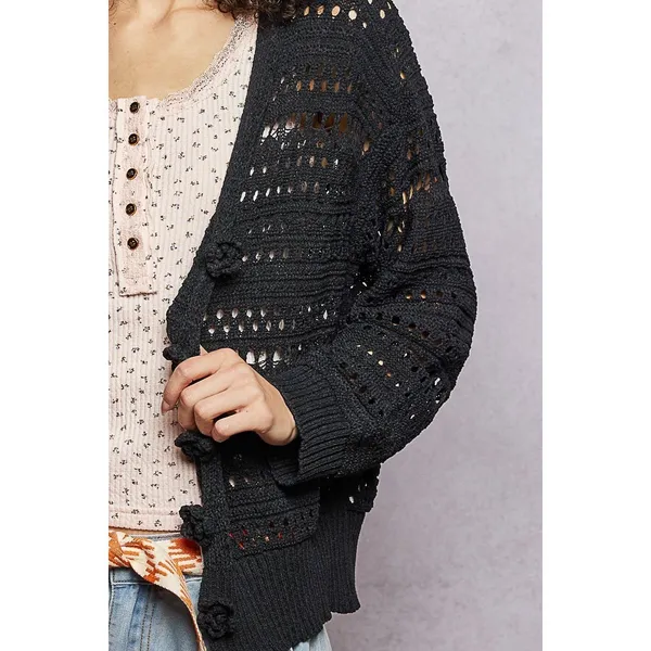 POL Open-Knit Floral Button‎ Cardigan - Small - Image 6