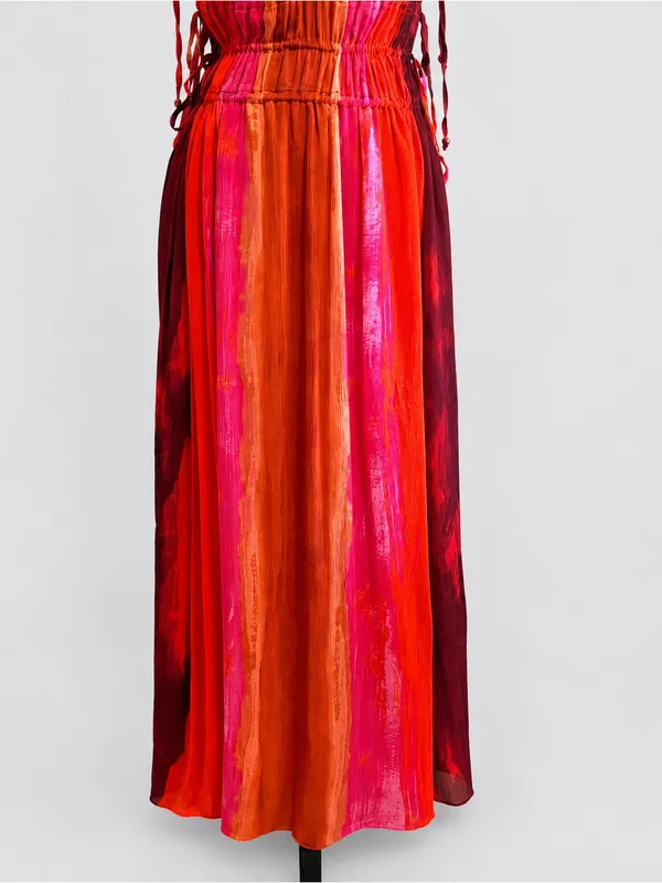 NWT Zara Sunset Flowy Maxi Dress Medium Plunge V-Neck Adjustable Tie Waist Boho - Image 3