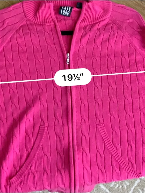 Kate Lord Womens Sweater L Pink Cable Knit Full Zip Golf Cardigan Pockets - Image 11