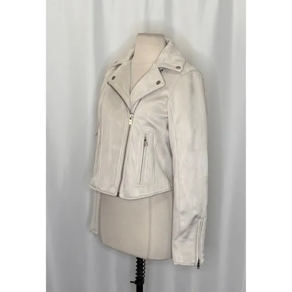 NWT!! ABERCROMBIE & FITCH Vegan Suede Moto Jacket Vegan Cropped Pale Gray Medium - Image 5