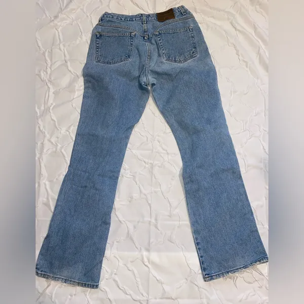 Vintage American Eagle Flare Women's Jeans Light Wash Distressed Mid/Low Rise - Image 6