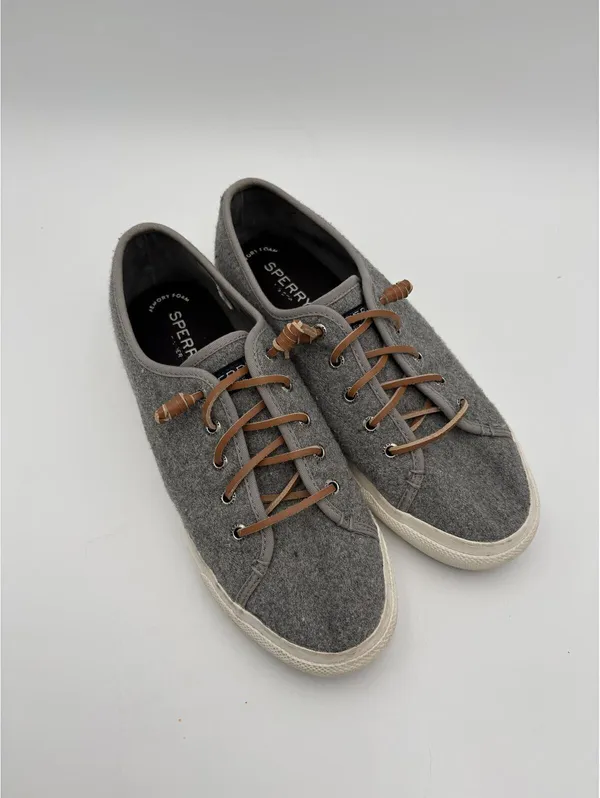 Sperry’s Womans Size 8 Cliffside Gray Wool Platform Sneakers with Brown Laces - Image 2