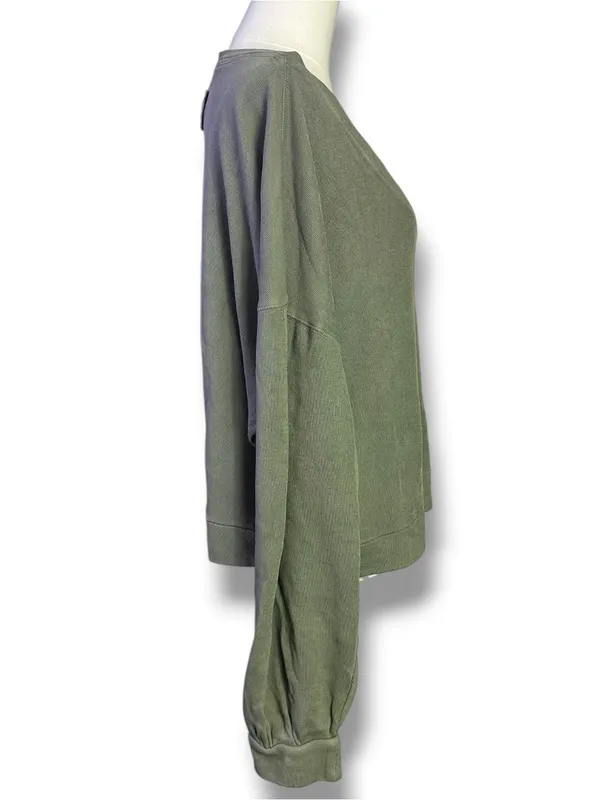 Free People Oversized Comfort Zone V Neck Pullover Sweatshirt Basil Medium NWT - Image 7