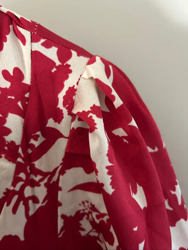Melloday Red & Cream Floral Faux Wrap Long Sleeve Maxi Dress Sz Small - Image 7