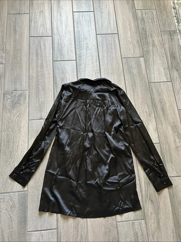 Princess Polly Black Satin Button-Down Shirt - Image 3