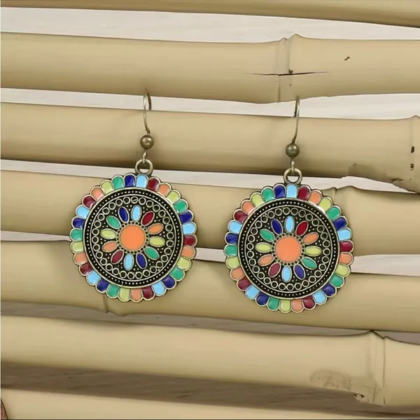 Boho Necklace‎ & Earrings Set Colorful Flower Design Tribal Accessories - Image 13