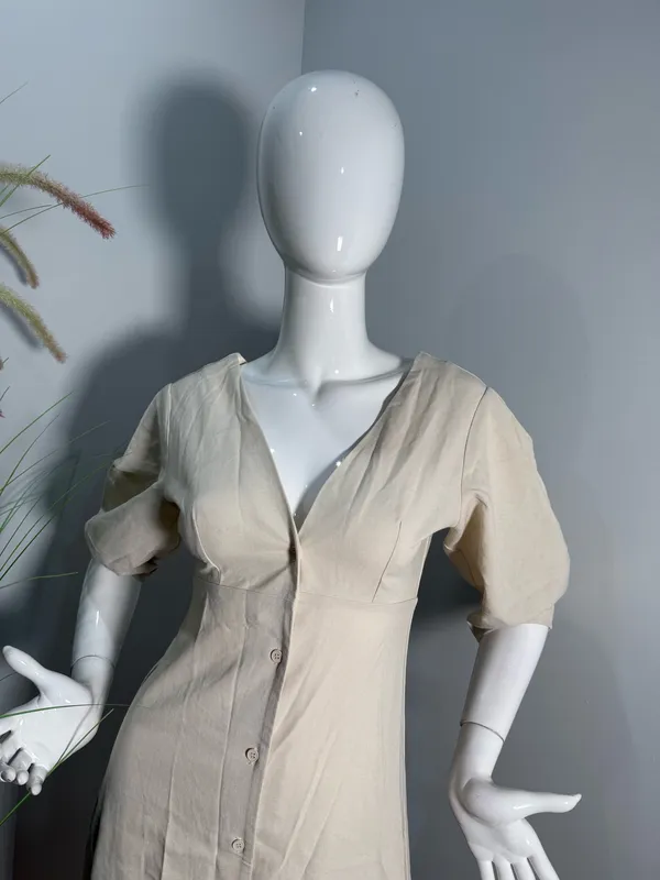 Commence Cotton & Linen Button-Front Knotted Long Dress size XS - Image 7