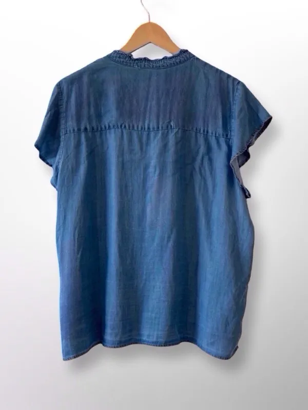 Workshop Republic Clothing Blue Lyocell Ruffle Sleeve Button Top NWT XL - Image 5