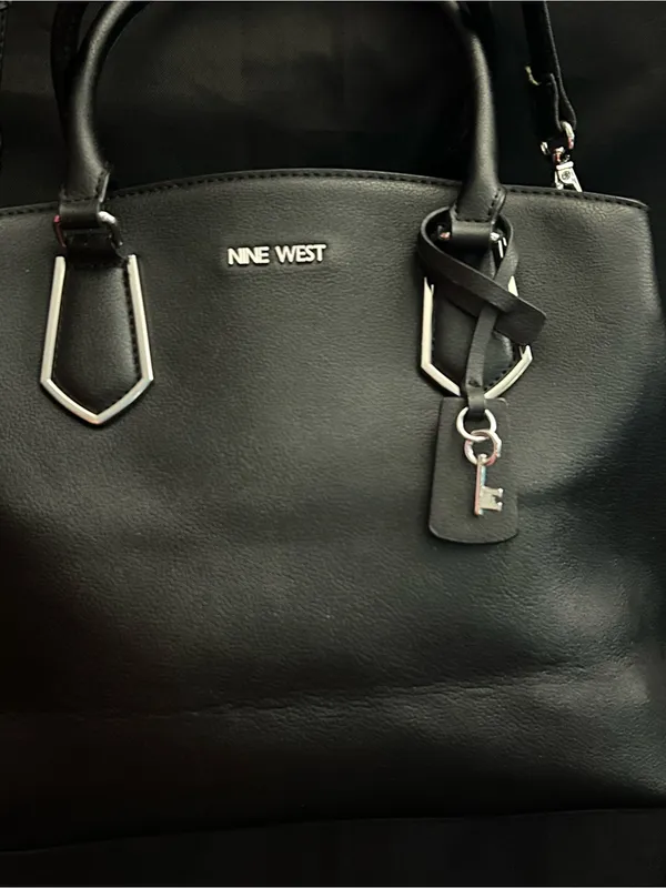 Nine West Black Pebbled Satchel Shoulder Bag Removable Crossbody Strap - Image 6