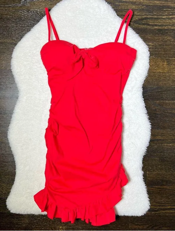 Tiger Mist Red Millie Ruched Mini Dress - Image 2