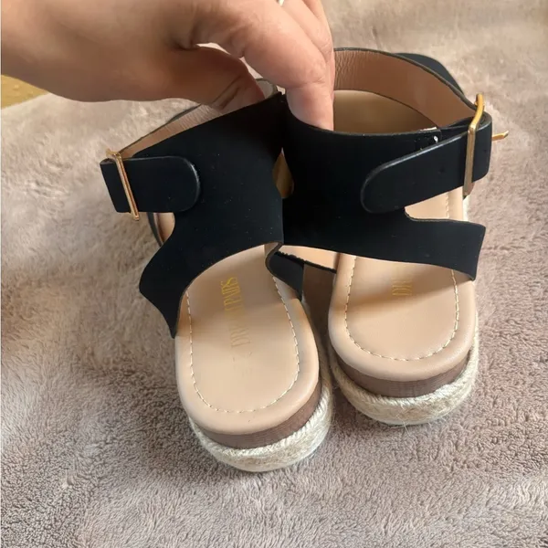 Dream Pairs Black Faux Suede Espadrille Platform Wedge Sandals Size 10 SDPW2359W - Image 2
