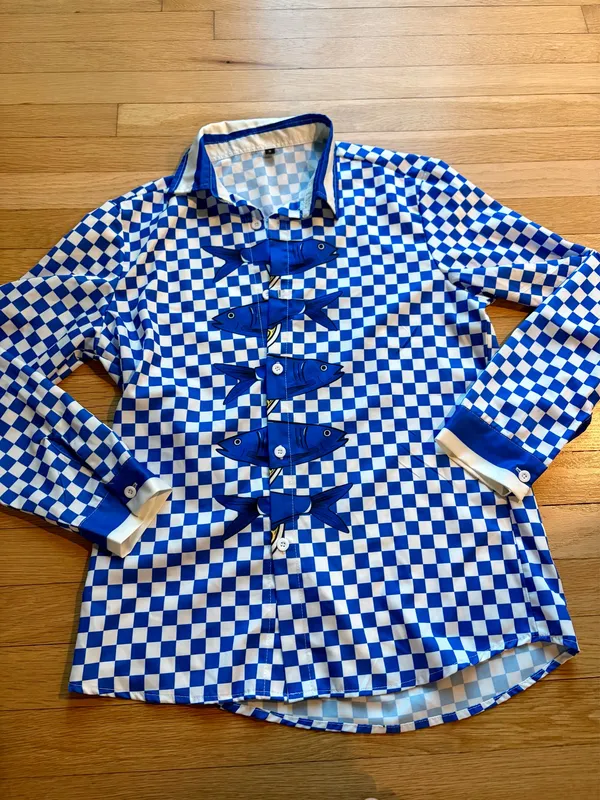 NWOT Blue Checkerboard Sardine Fish Matching Shirt & Pants Set - Image 7
