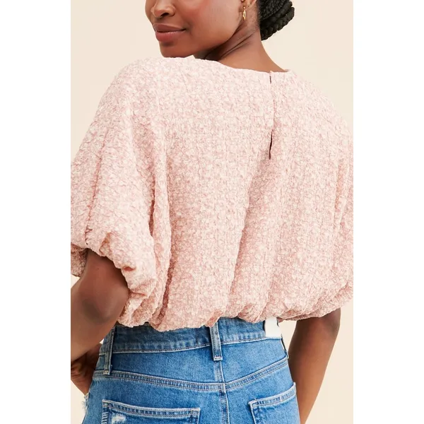 English Factory Pink Floral Cotton Candy Cropped Puffy Feminine Blouse S - Image 2