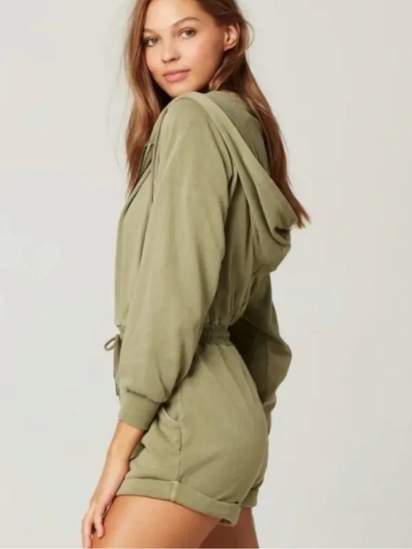 Natural Life Charlie V-Neck Hooded Cotton Green Pocket Romper Sz M - Image 2