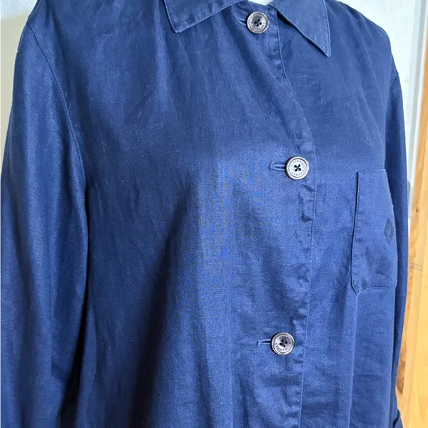 Lauren Ralph Lauren Linen Shacket Womens Blue Front Button Pockets size L - Image 2