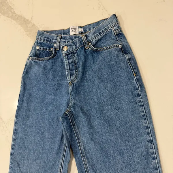 Princess Polly Holly Asymmetrical Straight Leg Denim Jean Womens 2 Mid Wash Blue - Image 6
