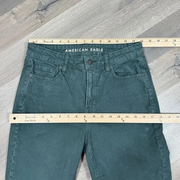 American Eagle Corduroy‎ Crop Pants Mom Straight Jean Teal Green 4 Y2K Twee - Image 11