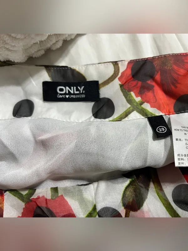 Only White Sheer A-Line Midi Skirt with Red Floral and Black Dots - Image 3
