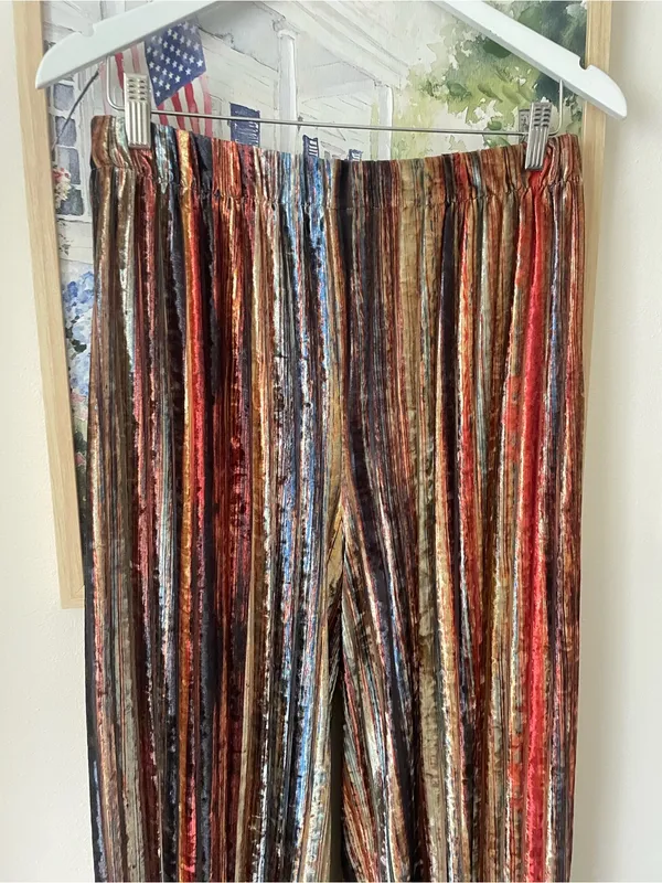 The Pyramid Collection Striped Burnout Velvet Wide Leg Pants Boho Hippie Large - Image 3