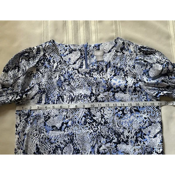 Chico's Blue Veil Snake Print Smocked Puff Sleeve Midi Dress W/ Pockets Size 0 - Image 9