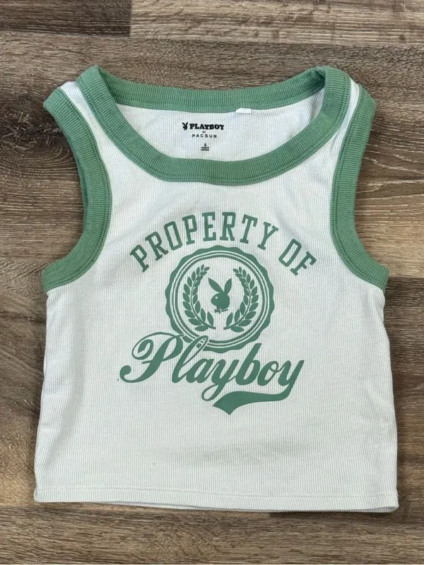 Playboy By PacSun Off White Crest Ribbed Tank Top Women’s Small - Image 2