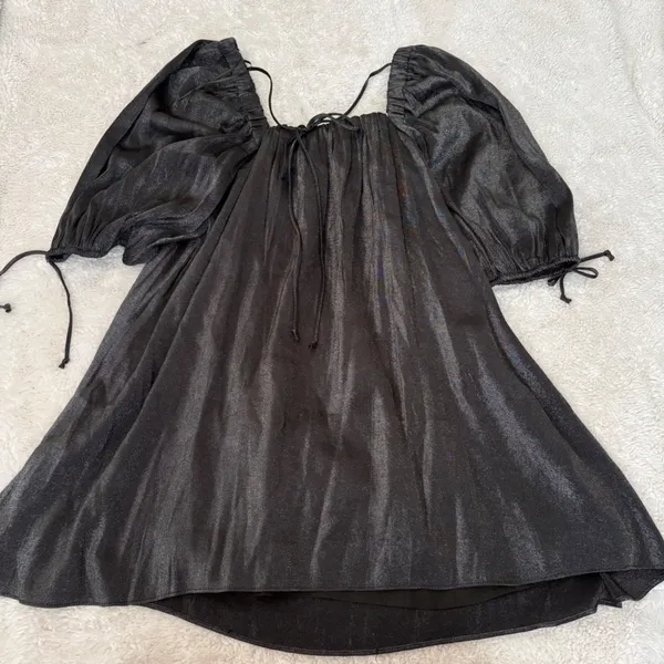 Free People Womens Grey Metallic Mara Puff Sleeve Dress S Emo Grunge Festival - Image 2
