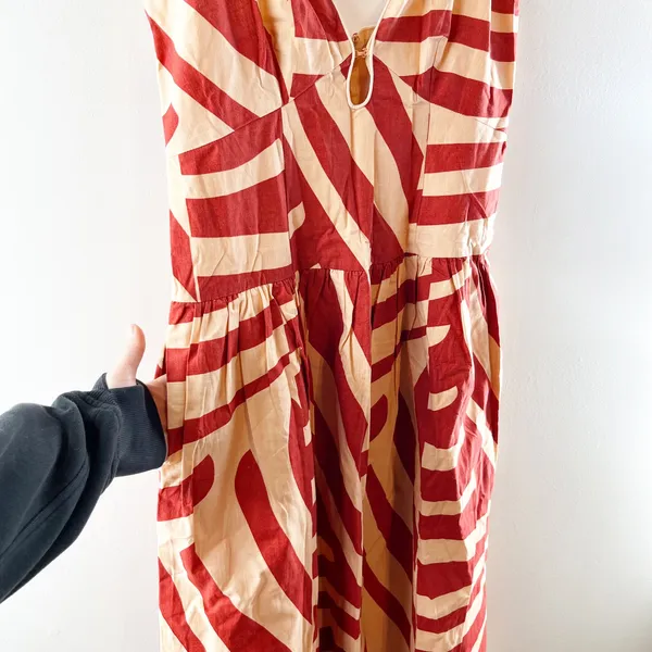 Mon Renn Geometric Cotton Drop Waist Midi Dress Maroon Red Medium - Image 6