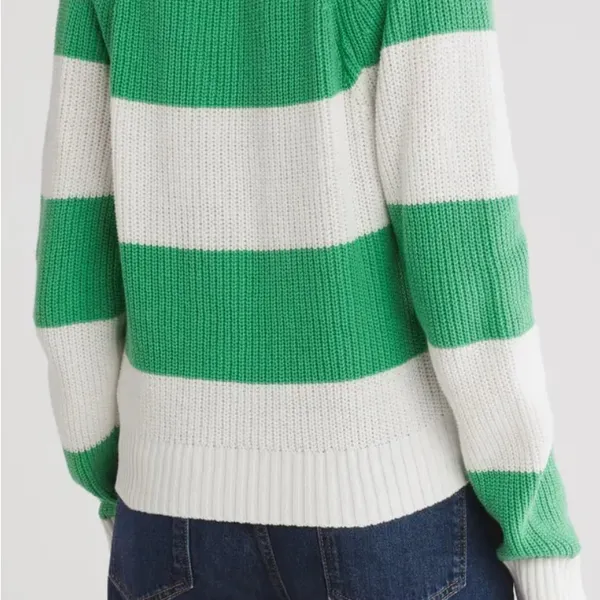 Varsity Cardigan Design History Green and White Striped Women's Sweater - Image 2