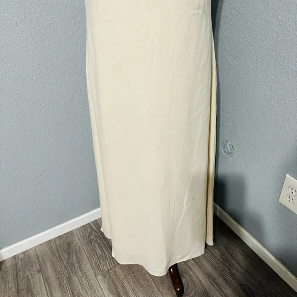 Zara Bloggers Fav Ecru Linen Blend Bohemian Open Back Cut Out Midi Dress‎ Sz L - Image 12