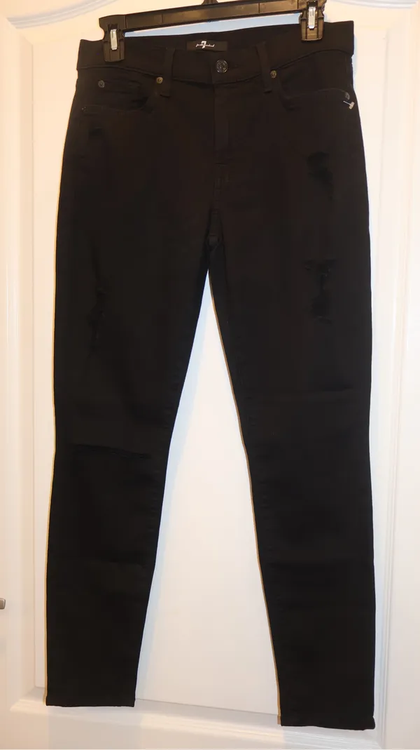 NWT 7 For All Mankind Ankle Gwenevere Distressed Skinny Jeans Black Size 29 - Image 8